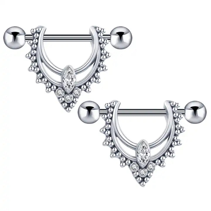 Nipple - Double Ring Ornament / Stainless Steel / 14g