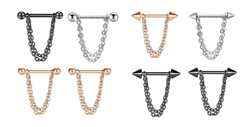 Nipple - Bar & Chain / Stainless Steel / 14g
