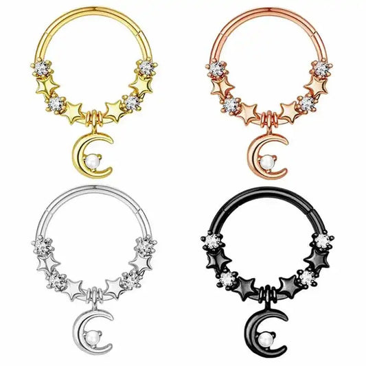 Septum - Star & Moon Dangle (16g) (Stainless Steel)