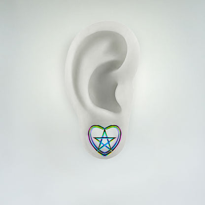 Plug - Pentagram Heart (Stainless Steel)