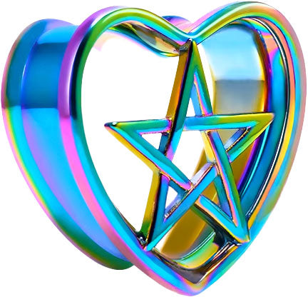 Plug - Pentagram Heart (Stainless Steel)