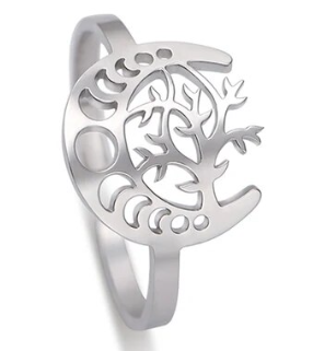 Ring - Tree of Life Moon (Silver) (Stainless Steel) (Adjustable)