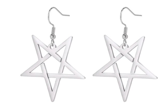 Earring - Inverted Pentagram (Silver) (Stainless Steel)