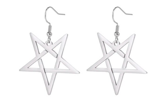 Earring - Inverted Pentagram (Silver) (Stainless Steel)