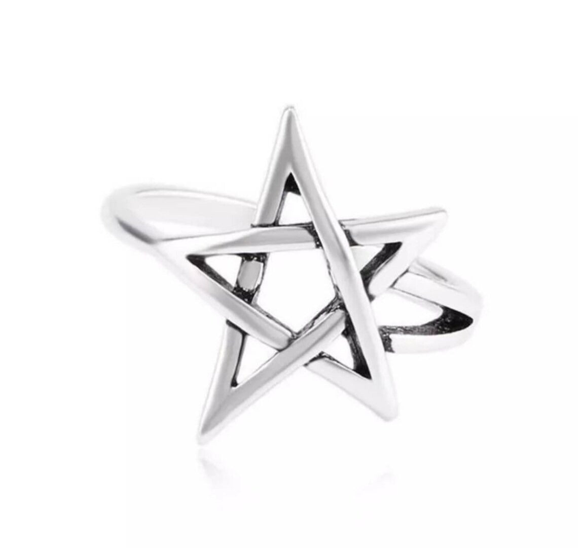 Ring - Pentagram (Adjustable) (Stainless Steel) - Wolf Moon