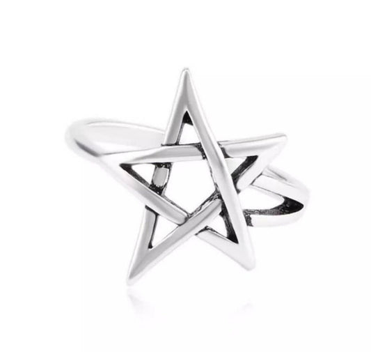 Ring - Pentagram (Adjustable) (Stainless Steel) - Wolf Moon