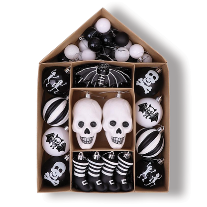 Halloween Skeleton Black and White Ornament Set